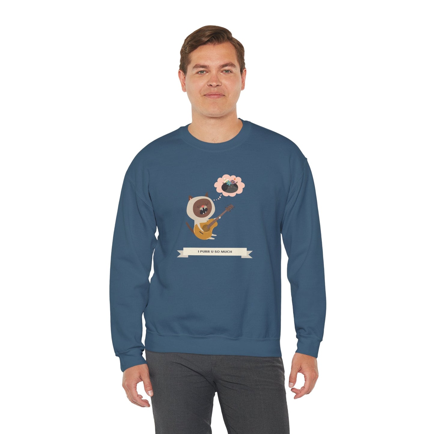 Cat with Guitar Sweatshirt, Love Sweatshirt, Cat Sweatshirt, Valentine's Day Sweatshirt, 50/50 Cotton-Poly Animal Sweatshirt 127