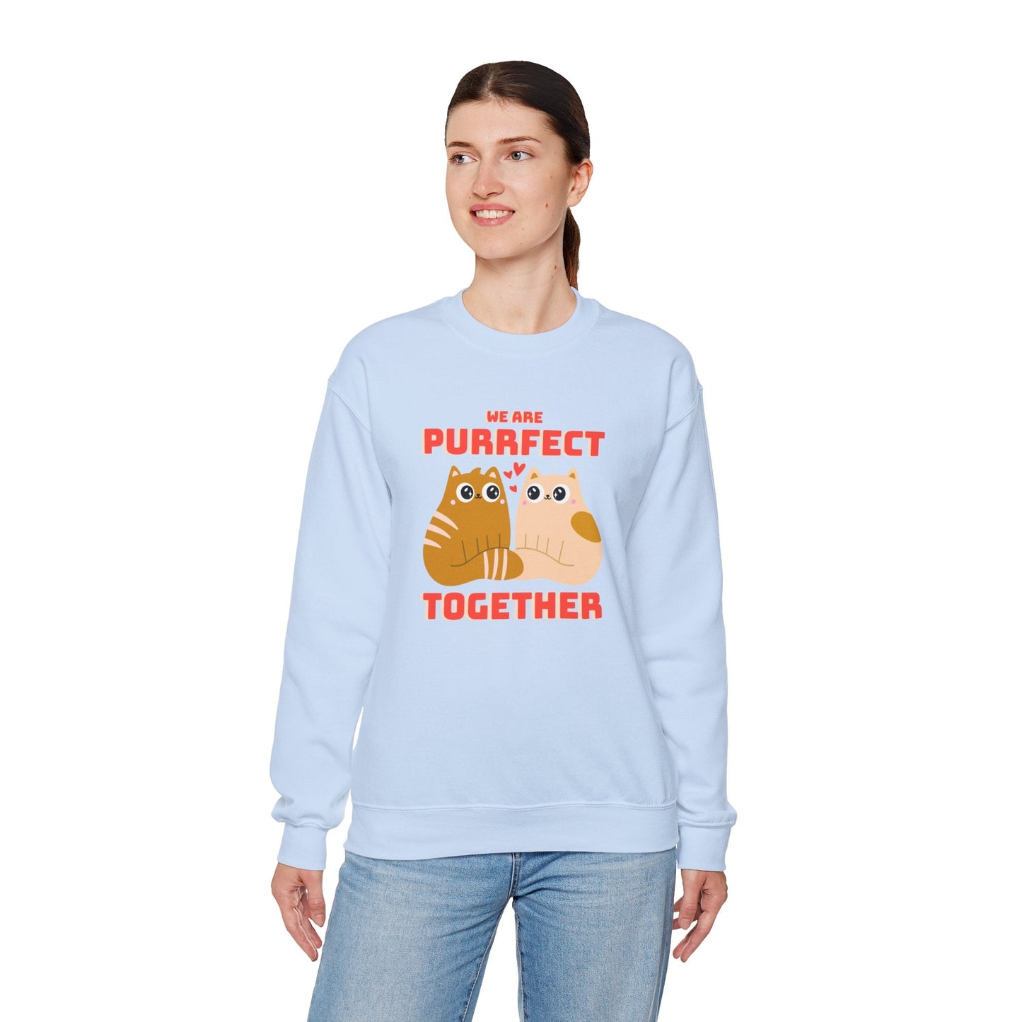 Cat Heart Sweatshirt Unisex 50/50 Cotton-Poly Blend Valentine Gift For Cat Lovers