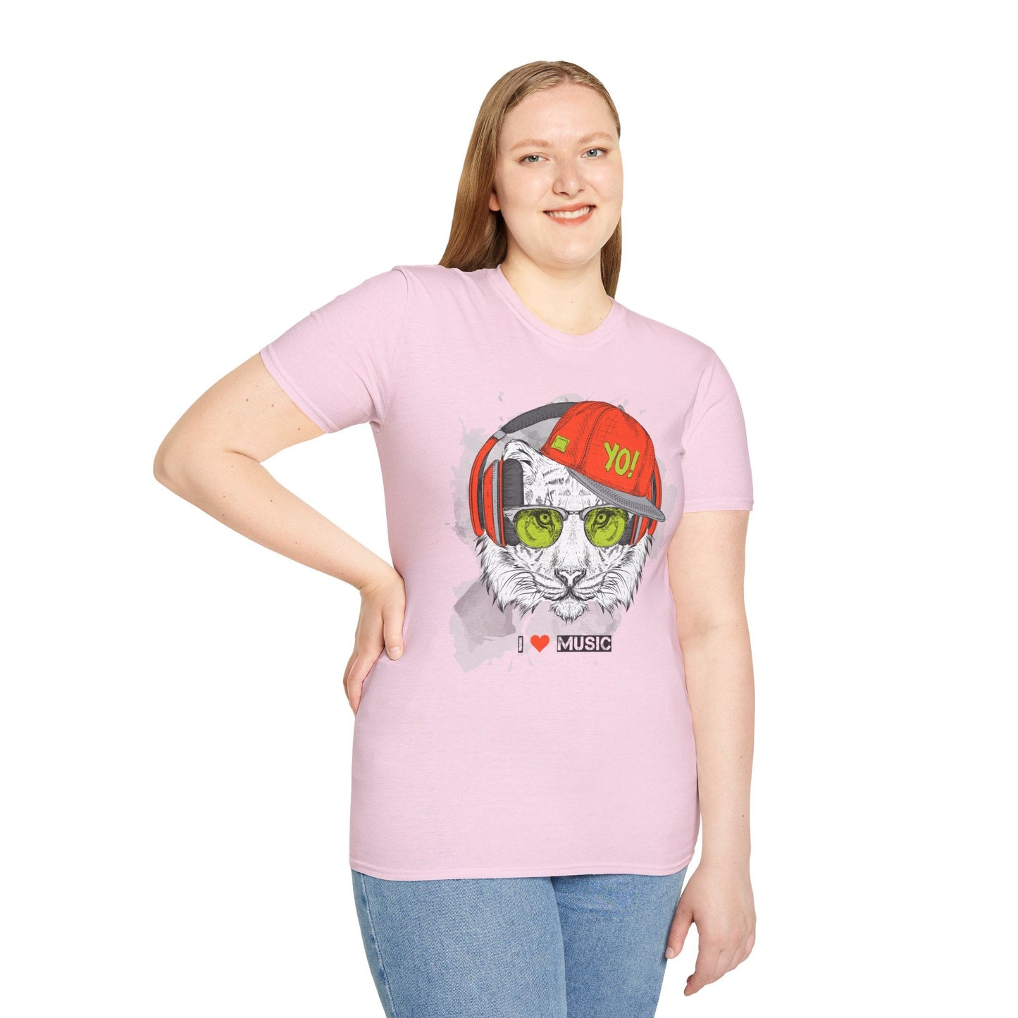 I Love Music Animals Shirt With Headphones Unisex Tee Gildan Softstyle 64000 Premium Comfort