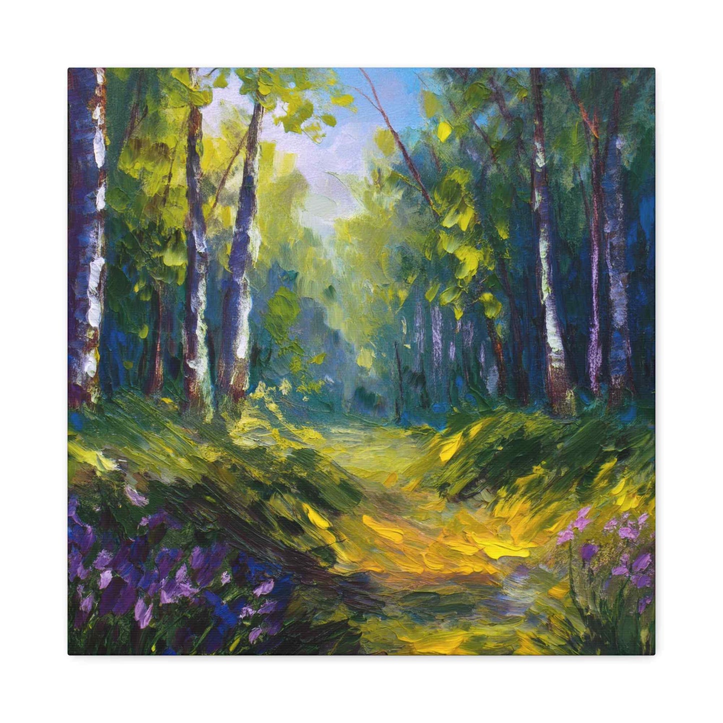 Summer Forest Print Canvas, Oil Paint Print 20x20, 24x24, 30x30, 32x32, 36x36 Art Design Print Pine-Wood Inner Frame MC-89