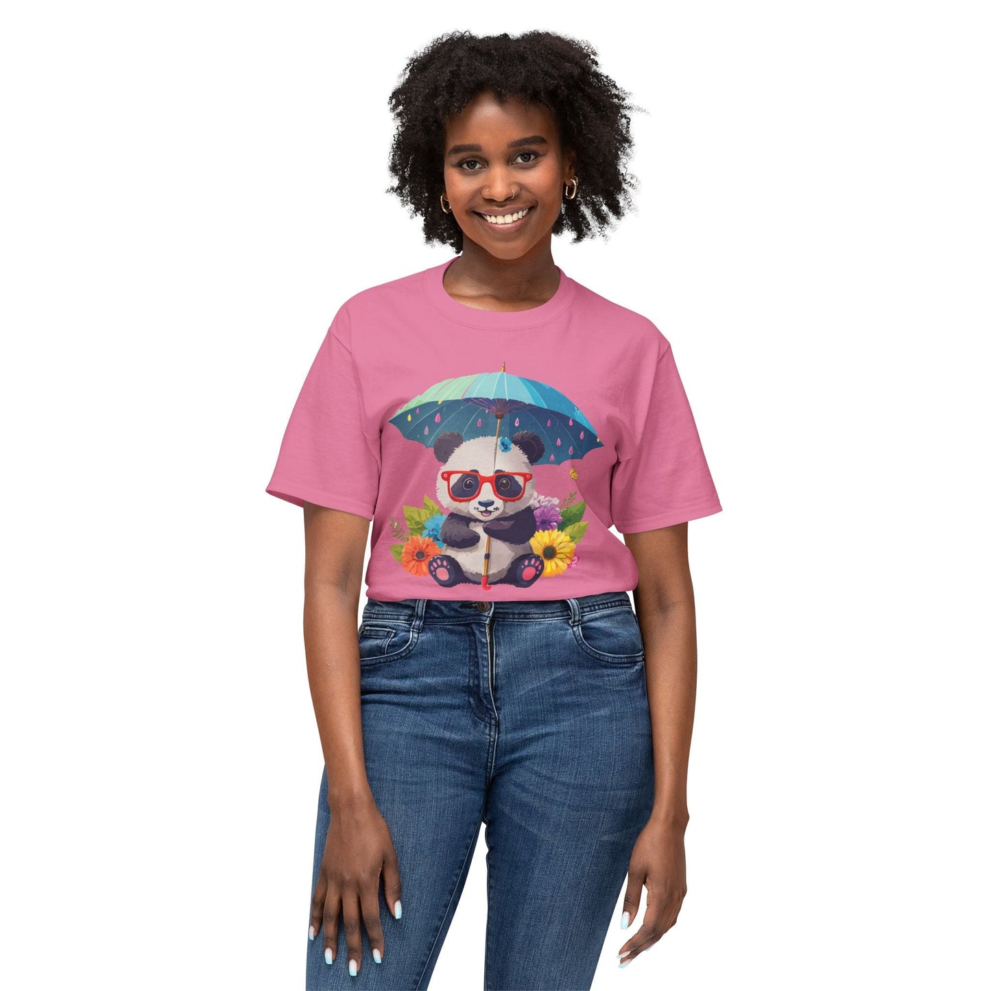 Panda Art T Shirt Unisex HD Cotton Tee With Floral Print Panda Design USA Printed Now