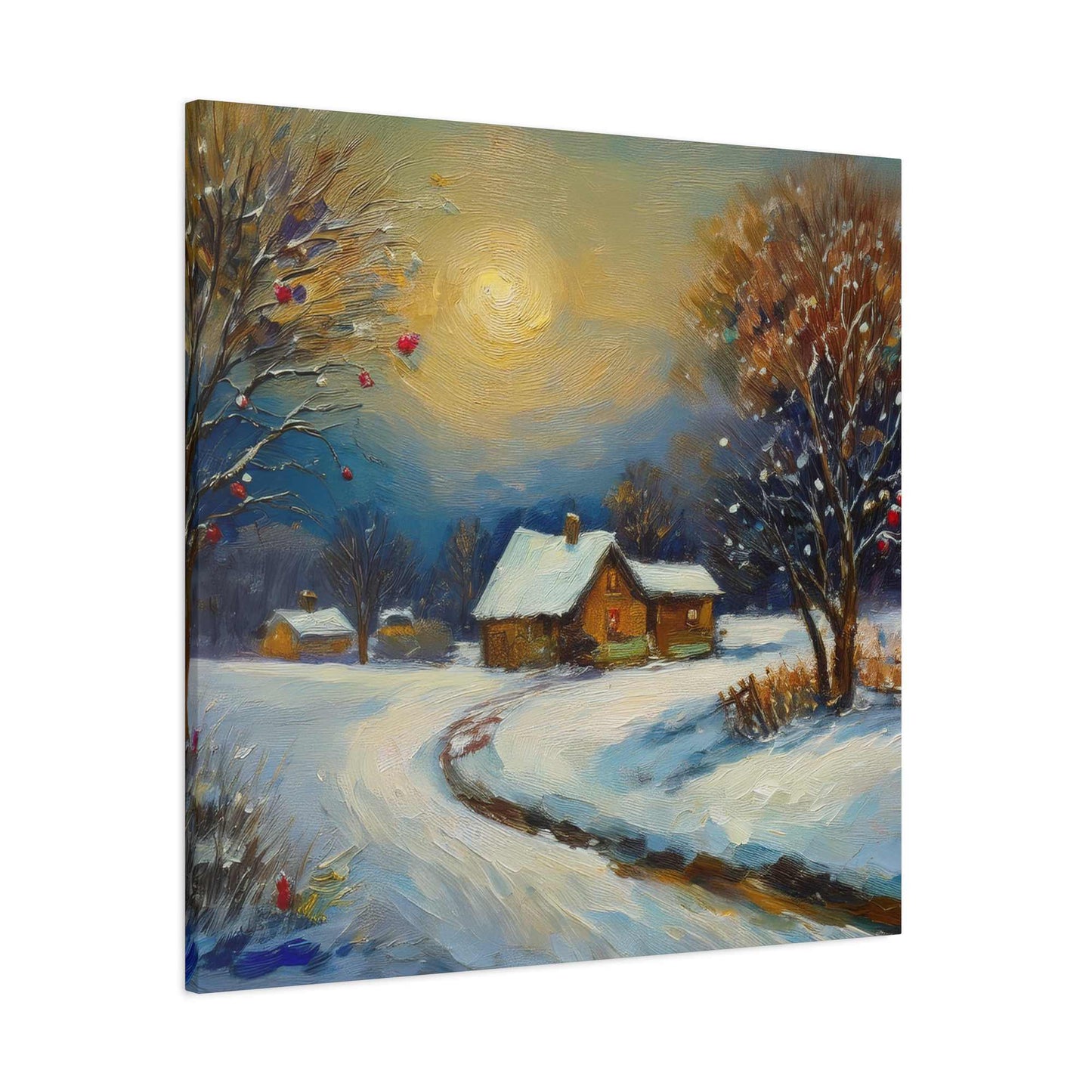 Countryside Winter Print Canvas, Oil Paint Print 20x20, 24x24, 30x30, 32x32, 36x36 Art Design Pine-Wood Inner Frame MC-112