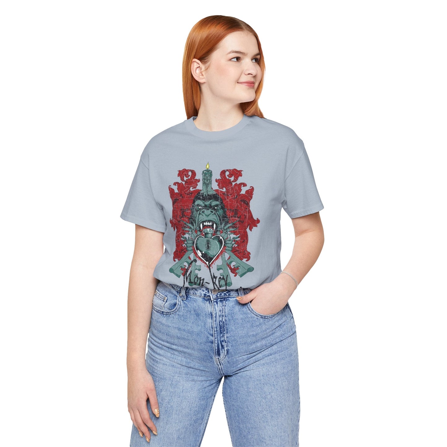 Gorilla Crest with Sword and Heart T-Shirt Heraldic Gothic Design Rock Band T-Shirt