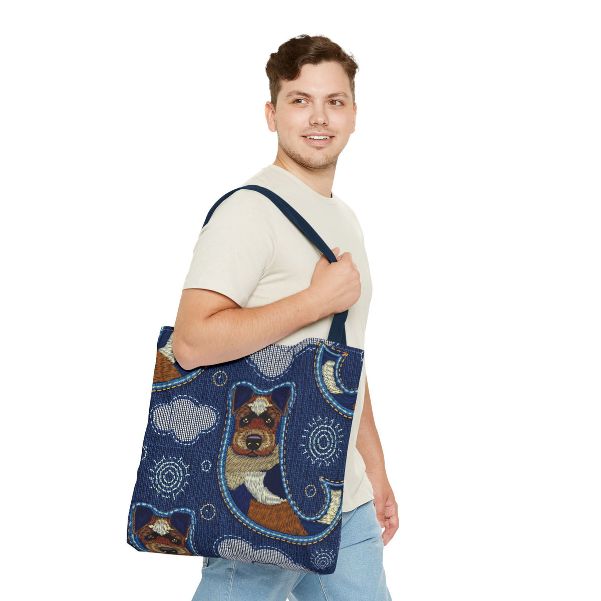 Denim Fabric Imitation Print Unisex Canvas Bag Poly Spun 3 Sizes Tote Bag 191-9