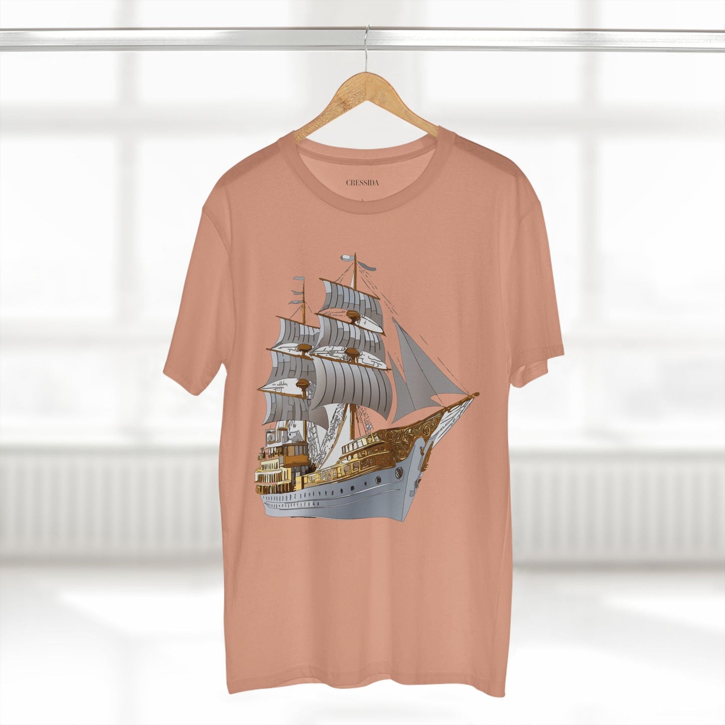 Ship Graphic Unisex 100 Cotton T-Shirt with Gold Frigate Art Design 5
