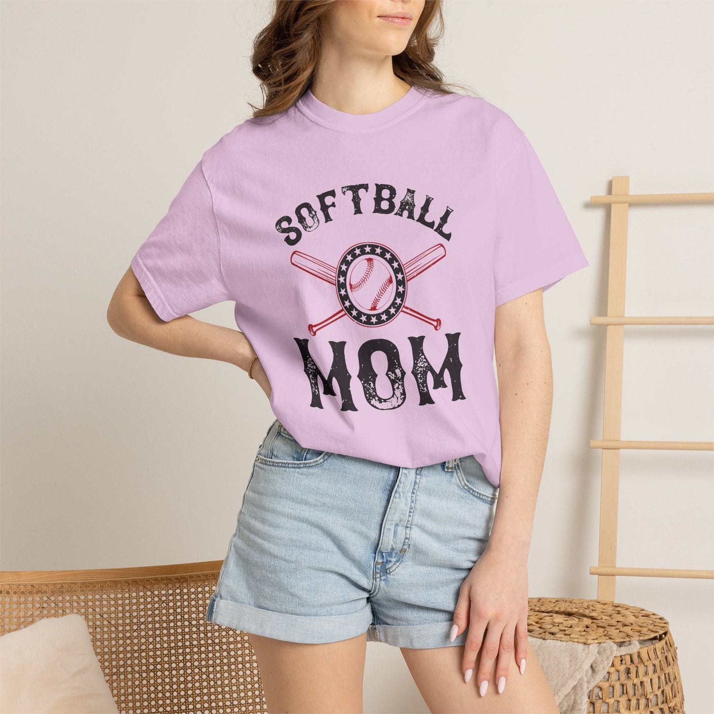 Softball Mom T-shirt Mother Day Mama Tee Unisex Comfort Colors Garment-Dyed Cotton h92
