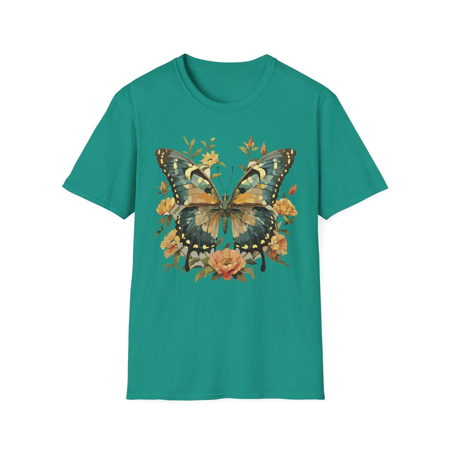 Butterfly Print T Shirt Unisex Monarch Shirt Gildan Softstyle 64000 Ring Spun Cotton