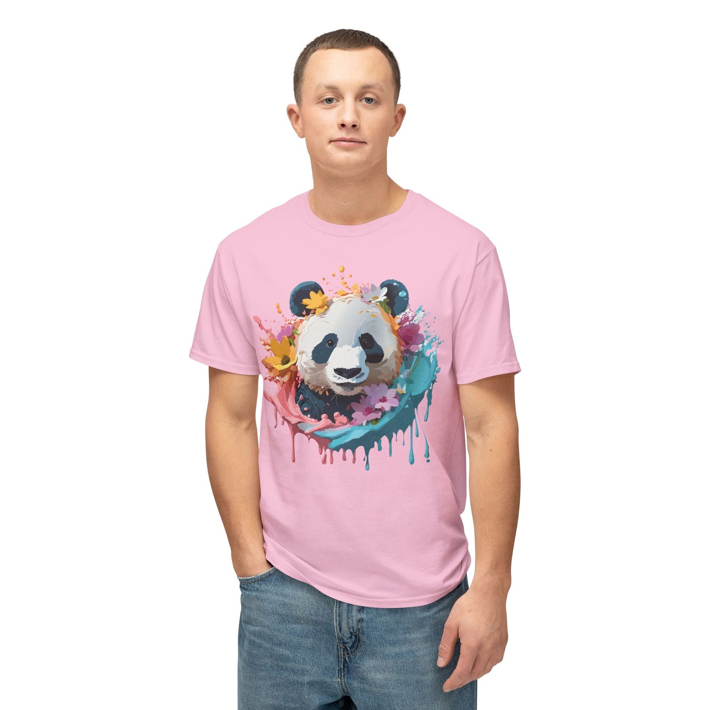 Unisex Panda T Shirt With Art Print Vintage Panda Floral Tees Panda Art Design Shirt USA Made