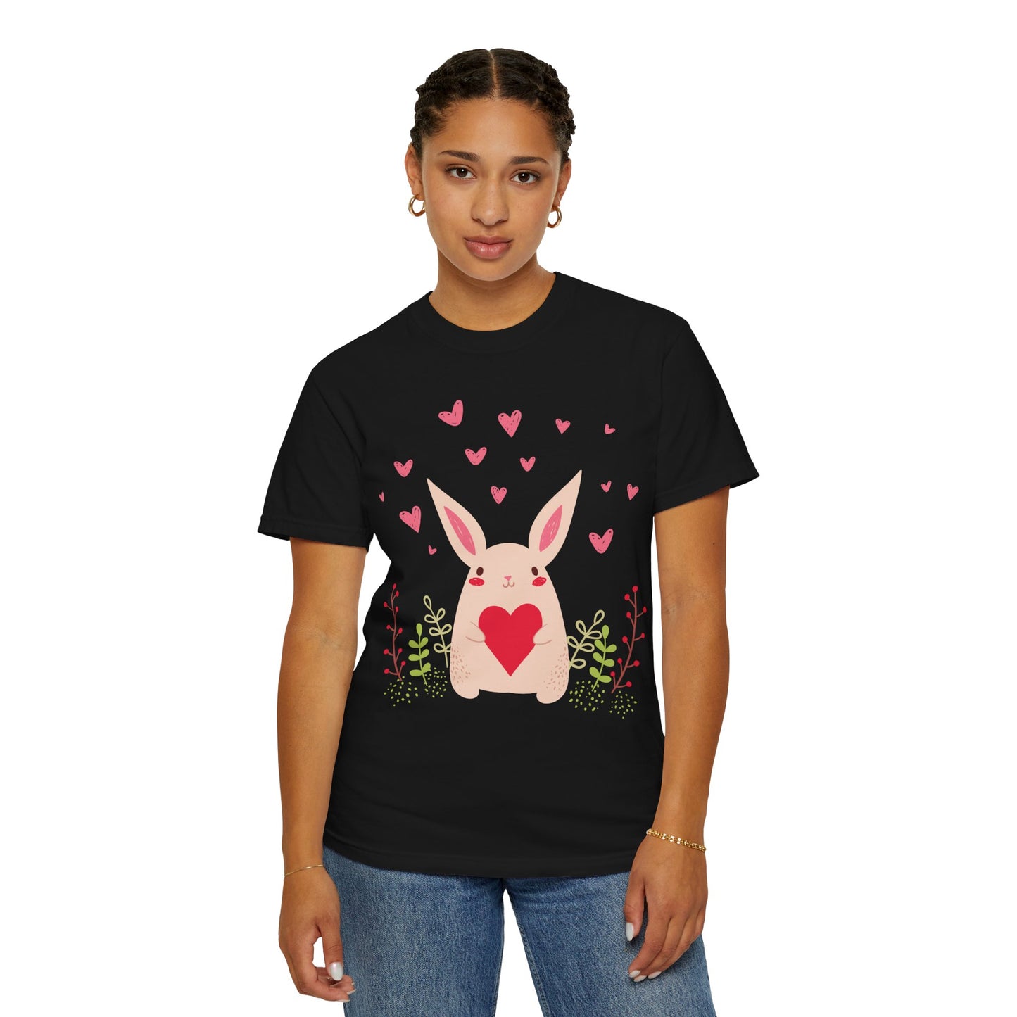 Easter Bunny Heart T-Shirt, Tee Shirt with Easter Signature, T Shirt with Easter Prints, Tee Shirt with Easter Design