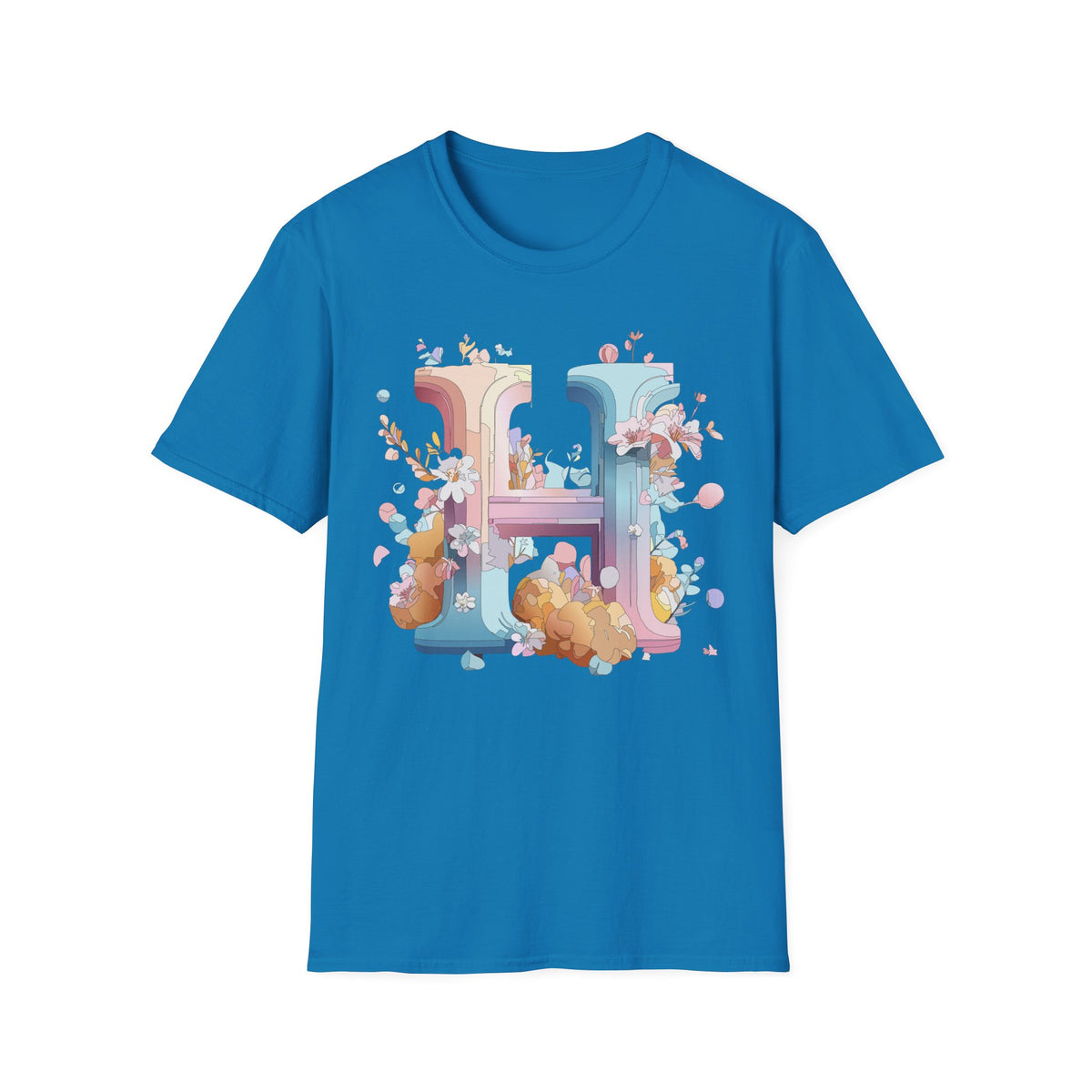 Floral Letter H T-Shirt | Pastel Botanical Monogram Tee