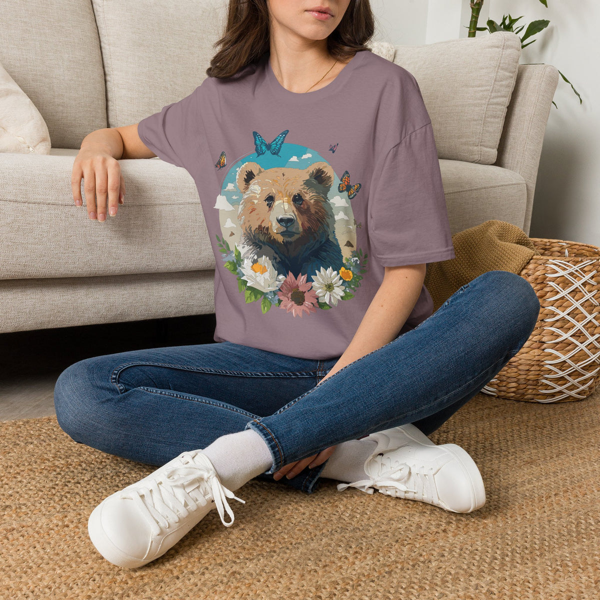 Floral Bear Wildlife Graphic Tee Unisex 100 Cotton Gildan T-Shirt