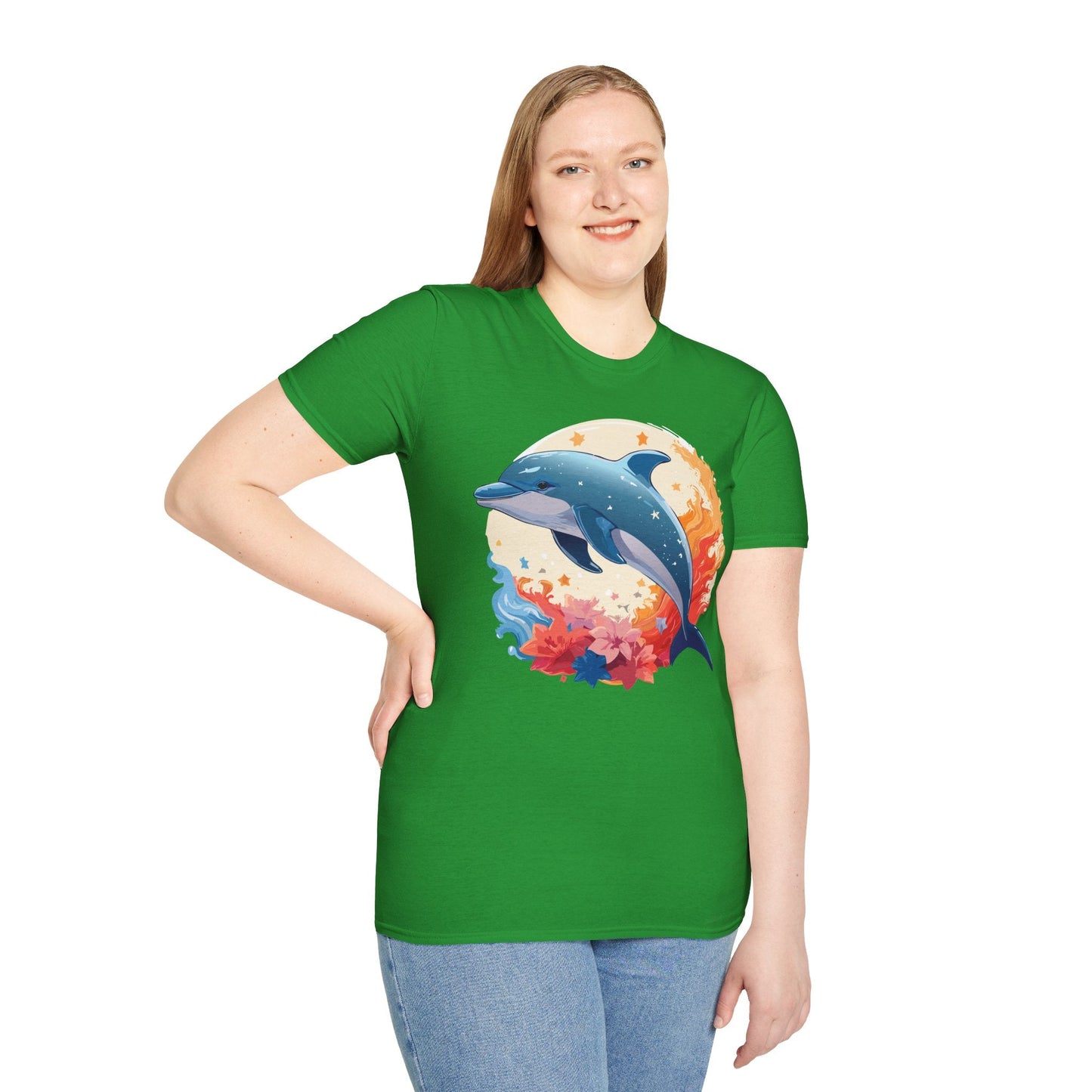 Dolphin T Shirt Unisex Softstyle Gildan 64000 100 Percent Ring Spun Cotton Animal Fish Tee
