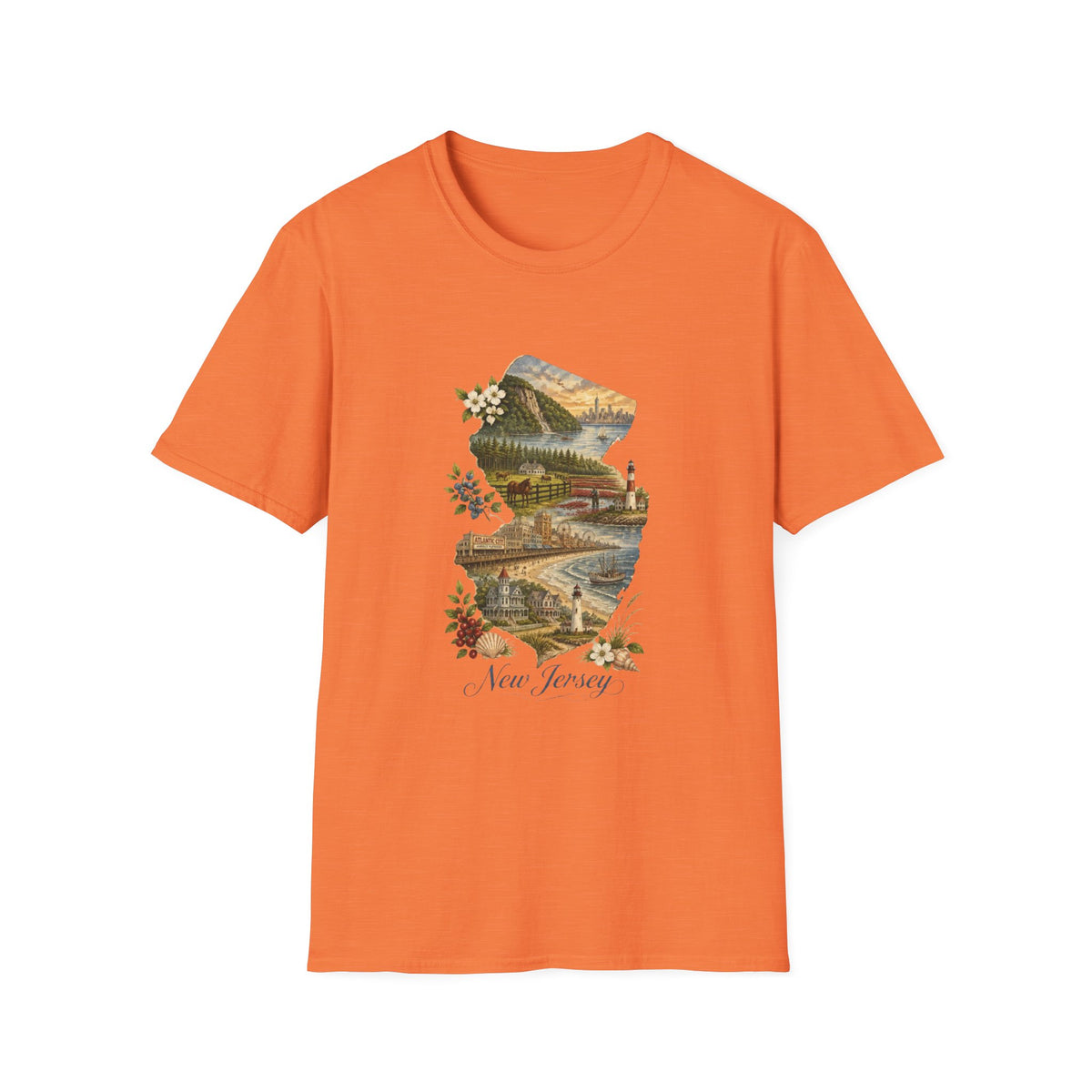 New Jersey Scenic Map T-Shirt — Vintage Travel Tourist Graphic Design Unisex 100 Cotton Gildan T-Shirt