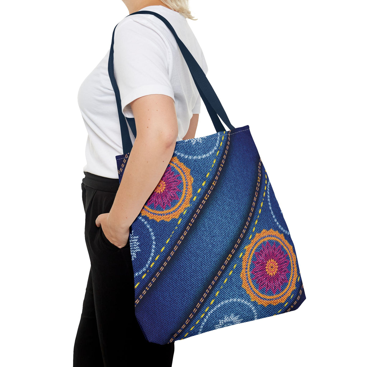 Diwali Graphic Denim Fabric Imitation Print Unisex Canvas Bag Poly Spun 3 Sizes Tote Bag 205-14