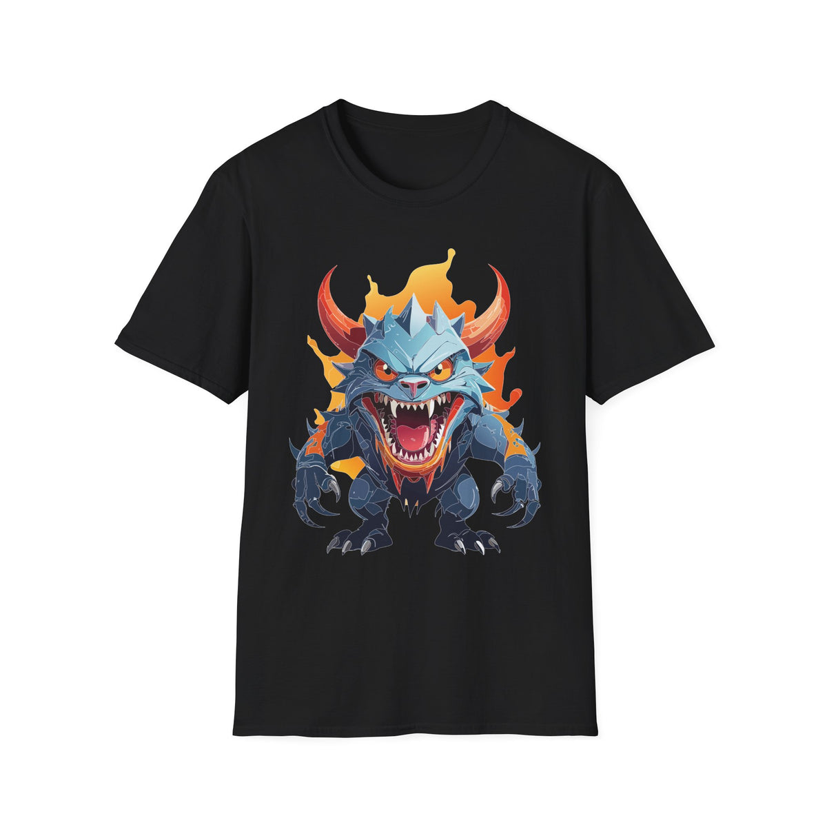 Monster Dragon T-Shirt — Fierce Fire-Breathing Creature Cartoon Graphic Tee Unisex 100 Cotton Gildan T-Shirt