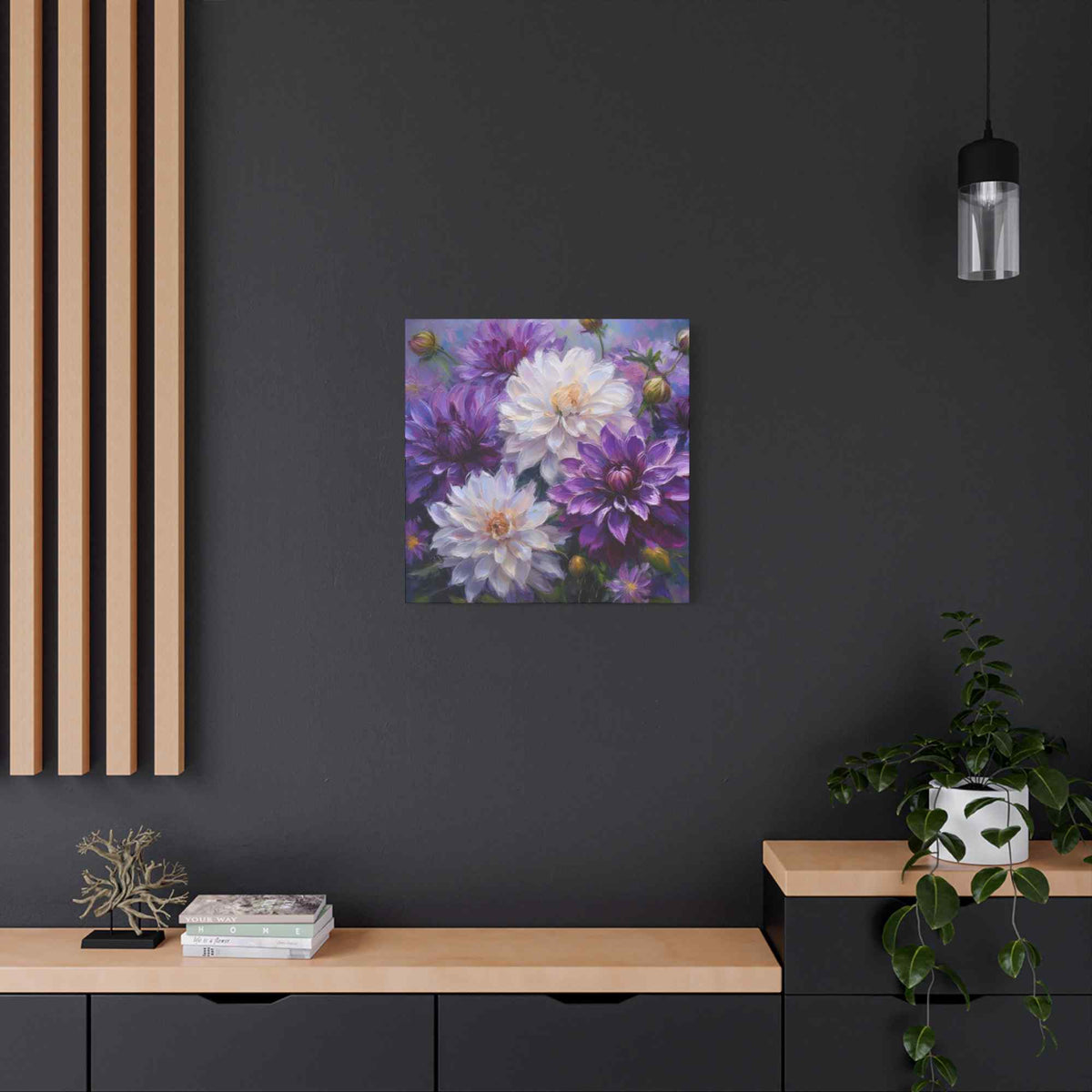 Dahlias Floral Print Canvas, Floral Oil Paint Print 20x20, 24x24, 30x30, 32x32, 36x36 Art Design Pine-Wood Inner Frame MC-171