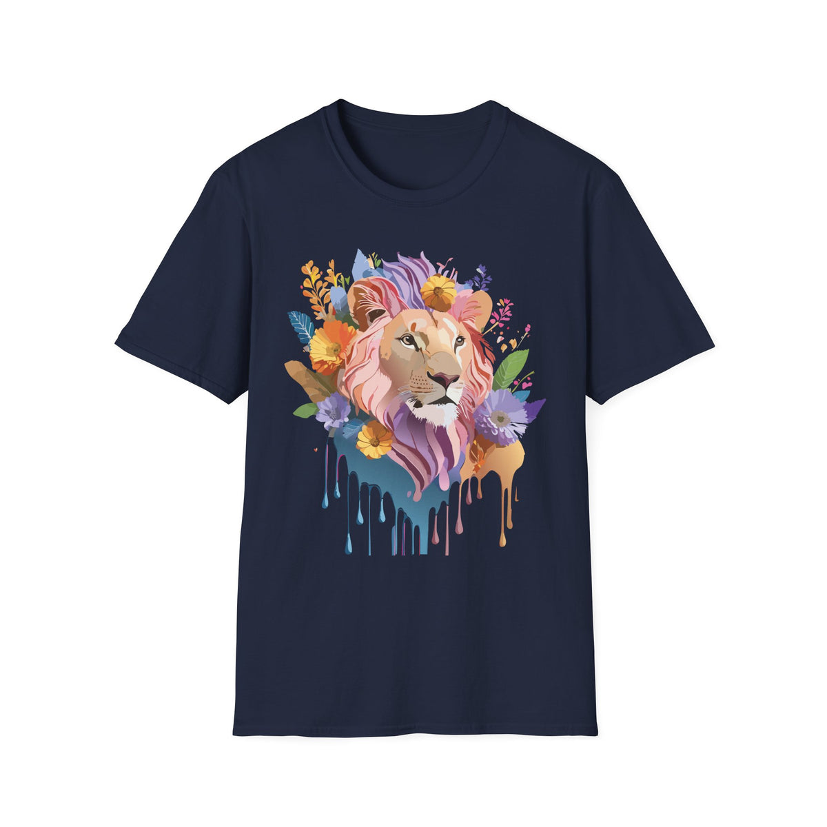Floral Watercolor Lion T-Shirt | Colorful Lion Portrait Tee