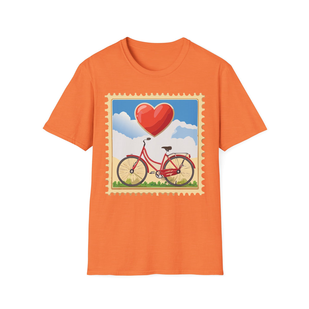 Heart Balloon Bicycle T-Shirt | Retro Stamp Illustration