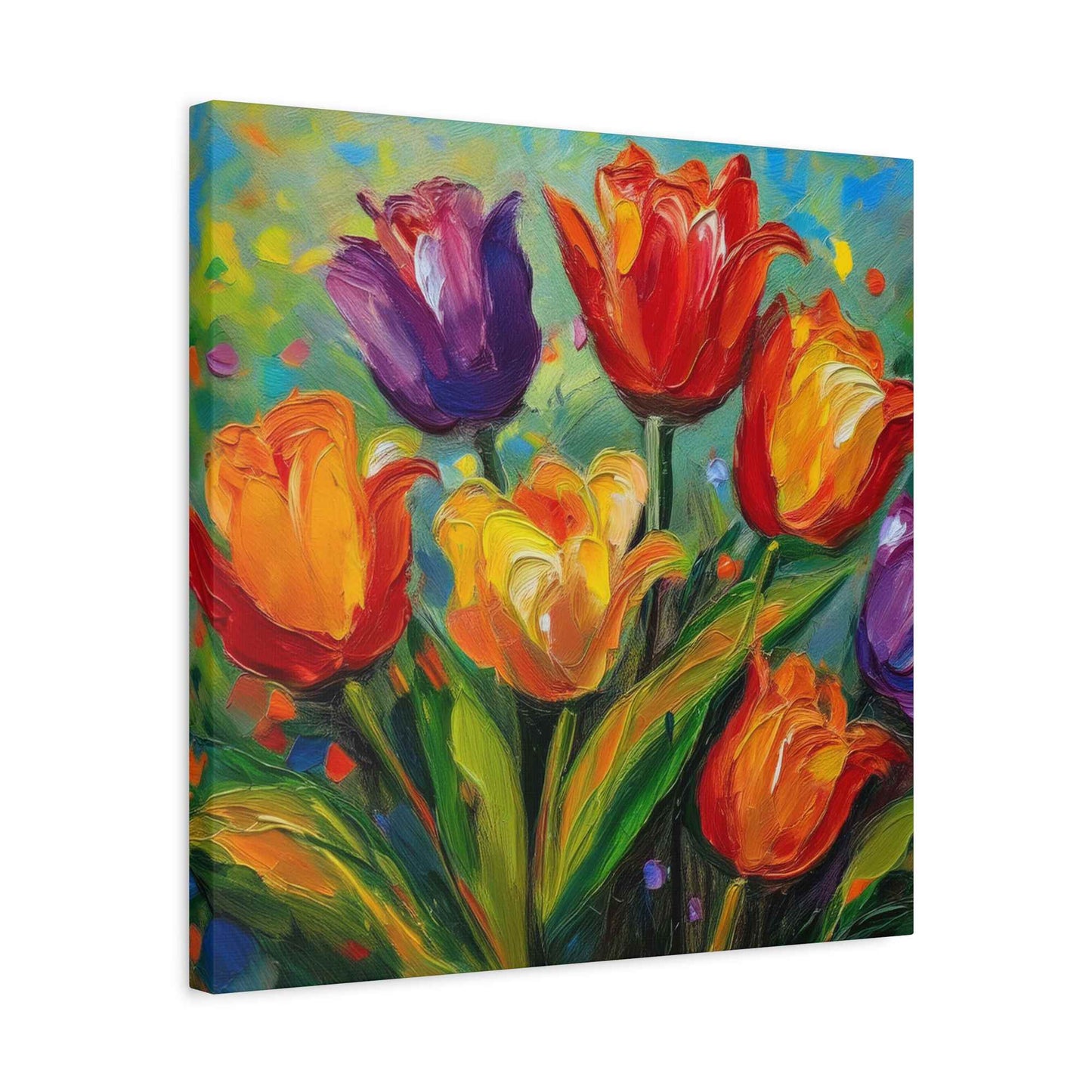 Tulips Print Canvas, Floral Oil Paint Print 20x20, 24x24, 30x30, 32x32, 36x36 Art Design Pine-Wood Inner Frame MC-141