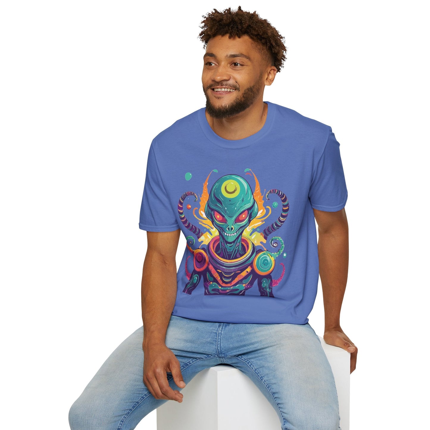 Alien Graphic Unisex Cotton Softstyle UFO Artwork Tee 7