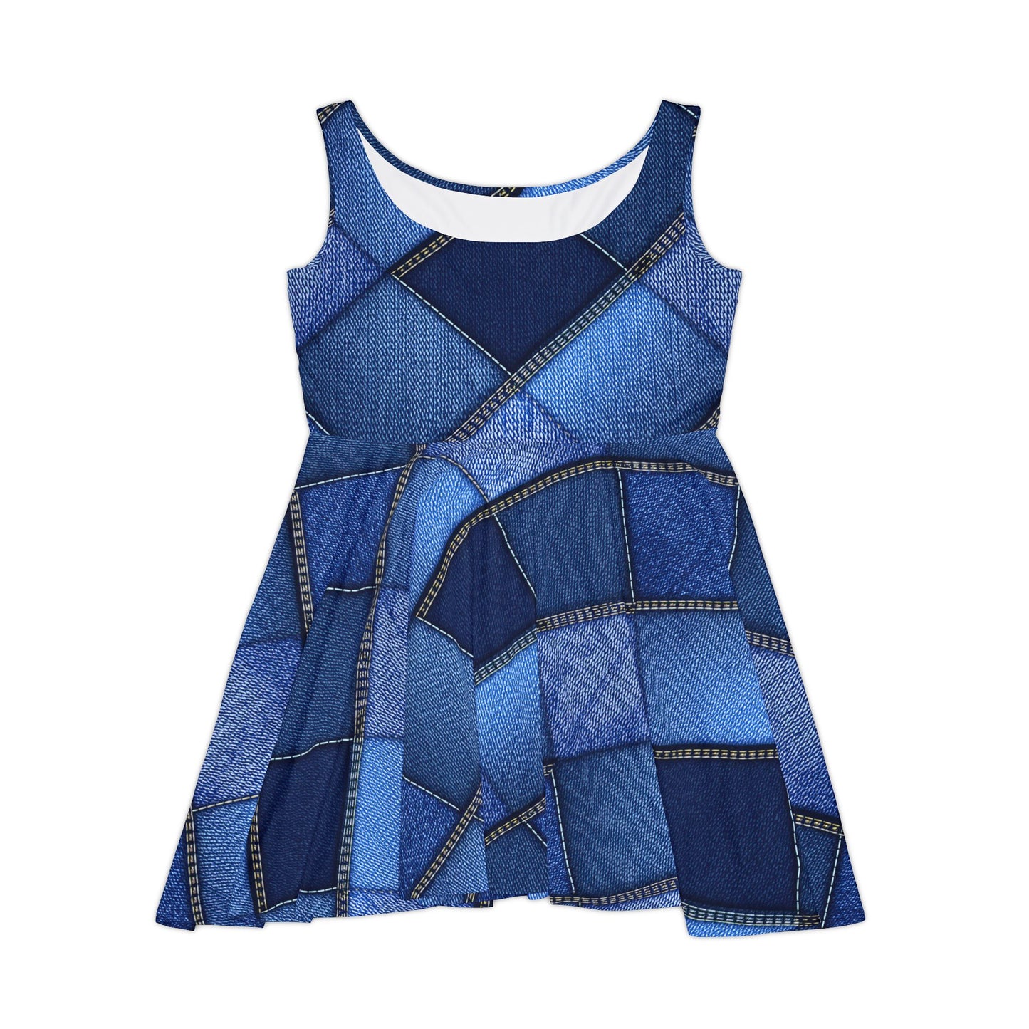 Women Denim Print Skater Dress, Denim Print Poly-Span Dress - 22