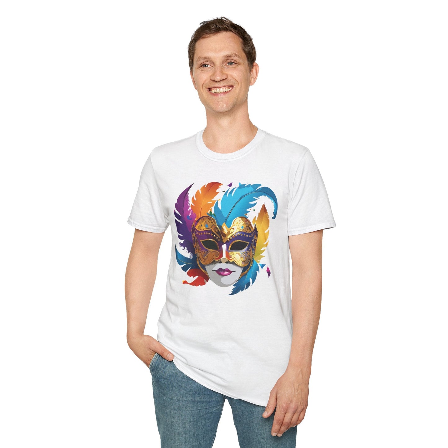 Mask Tee Shirt Unisex Short Sleeve Cotton Tee Art Design Masquerade Gildan Softstyle 64000