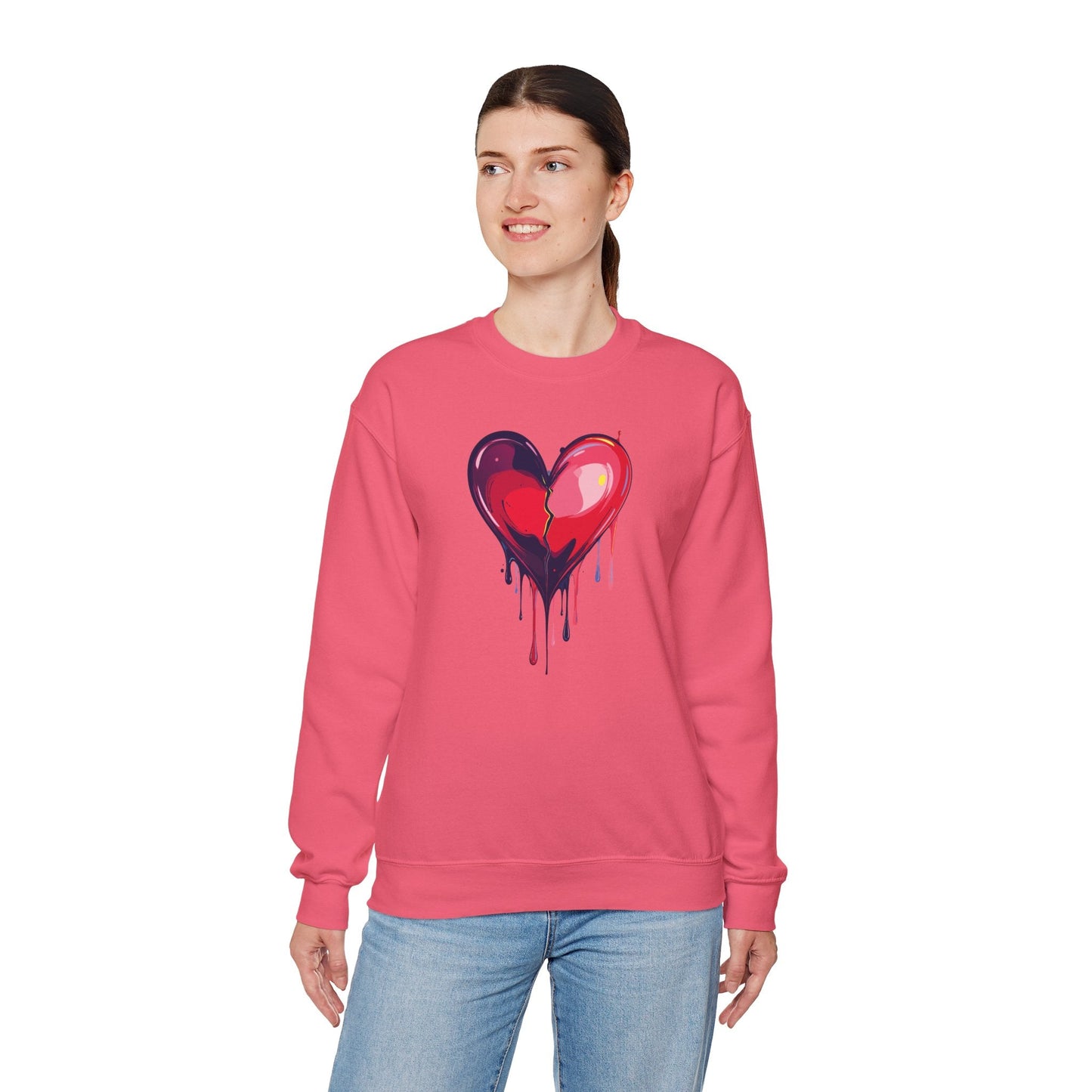 Red Heart Floral Sweatshirt Unisex Heavy Blend Crewneck Valentines Day Love Sweatshirt