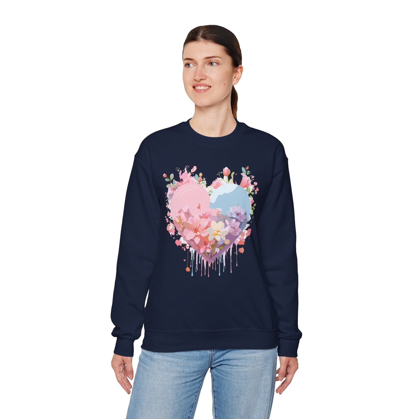 Floral Heart Sweatshirt Unisex Valentine Day Crewneck Gildan 18000 Heavy Blend Winter Wear