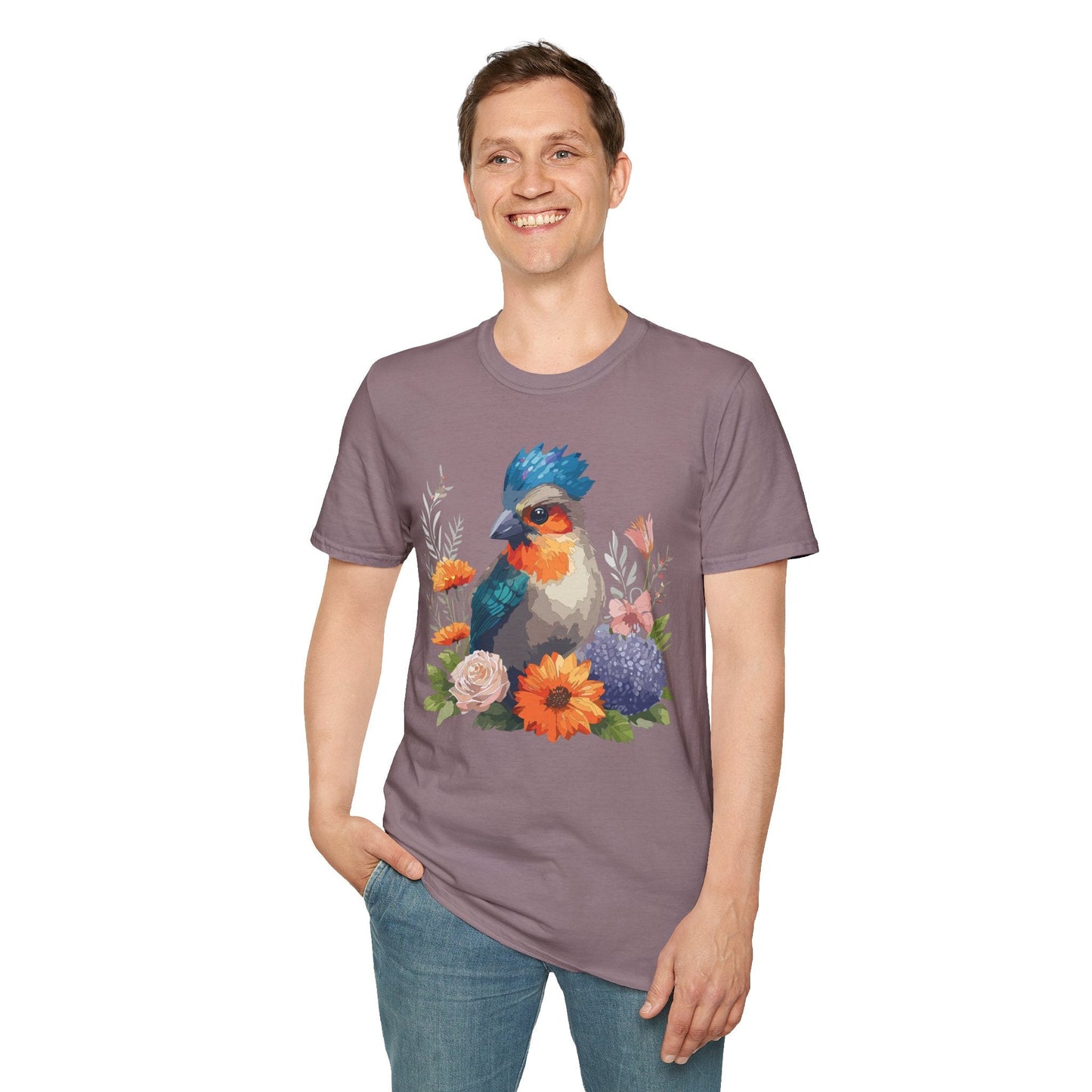 Floral Bird T Shirt Unisex Softstyle Tee 100 Percent Ring Spun Cotton Gildan 64000