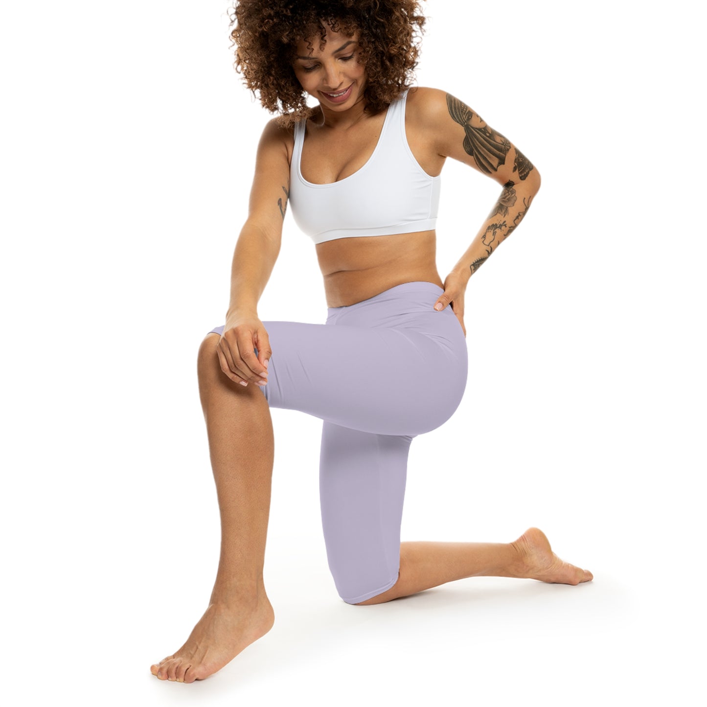 Fog Lilac Color Women's Brushed Suede Poly Span Casual Capri Leggings XS-2XL