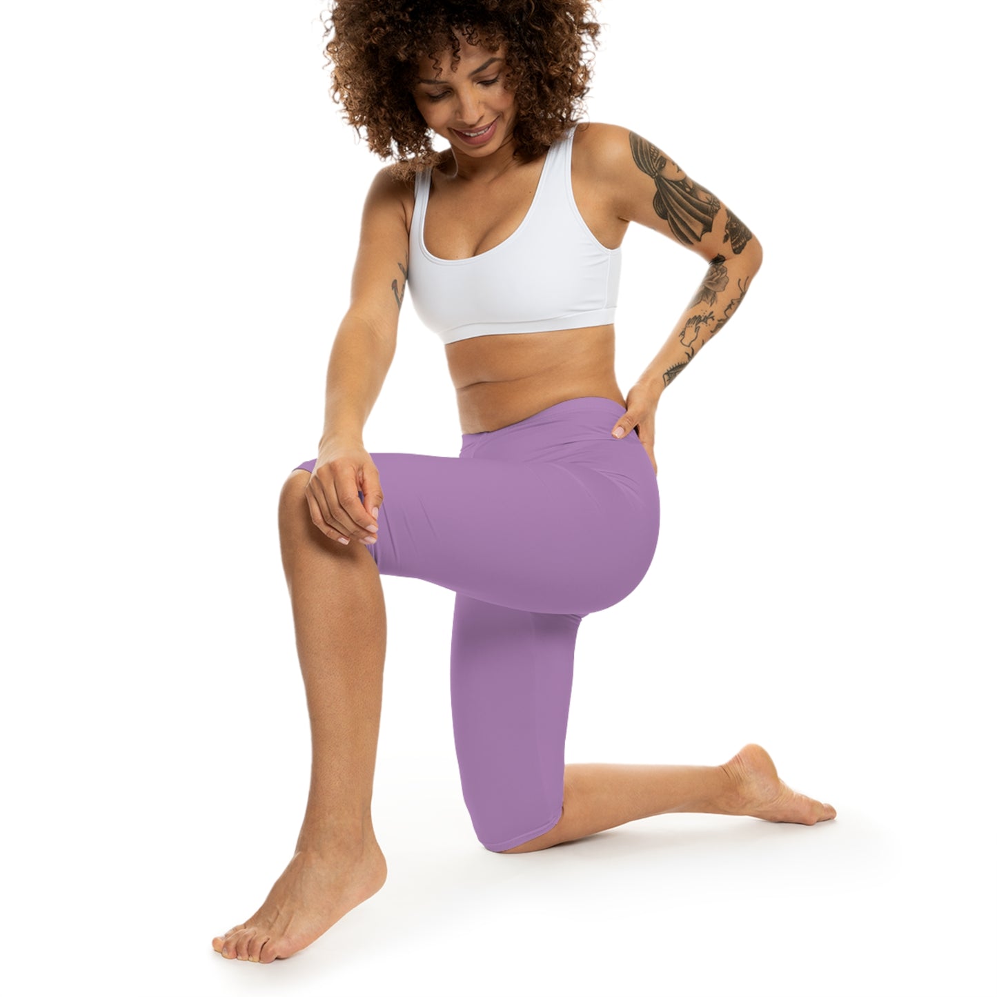 Evening Lilac Color Women's Brushed Suede Poly Span Casual Capri Leggings XS-2XL