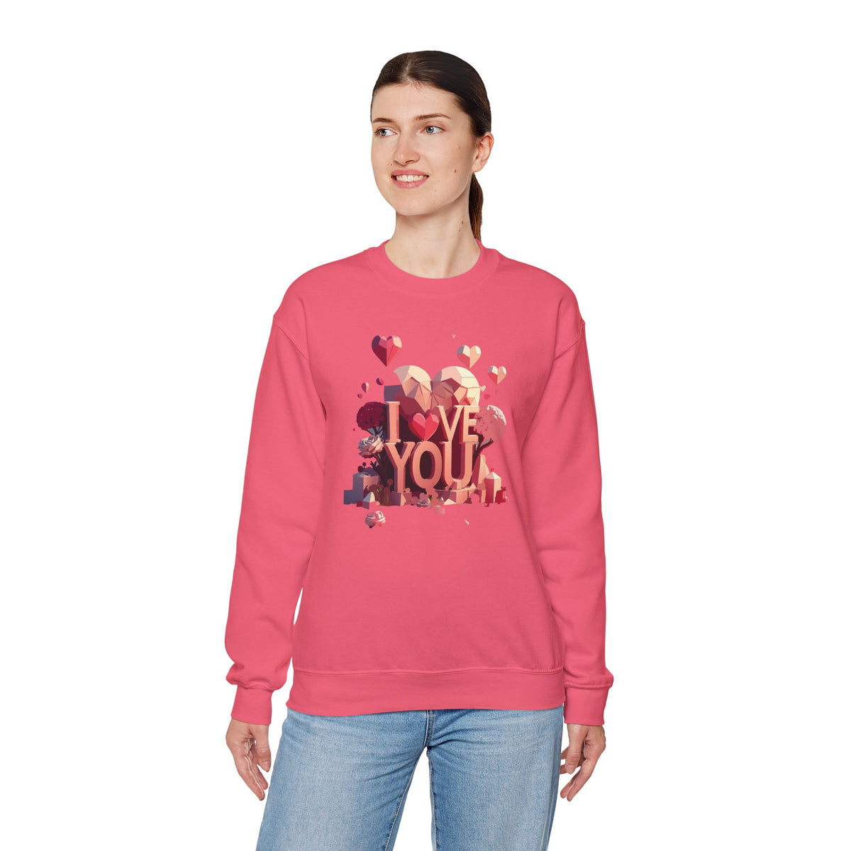 Unisex Big Heart Love Sweatshirt, Love Heart Sweatshirt, Floral Love Sweatshirt, 50/50 Cotton-Poly Valentine's Day Sweatshirt 10