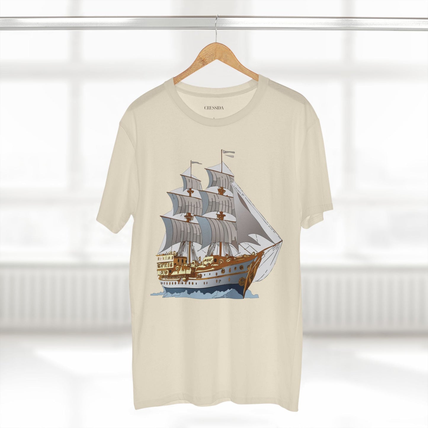 Ship Graphic Unisex 100 Cotton T-Shirt with Gold Frigate Art Design 12