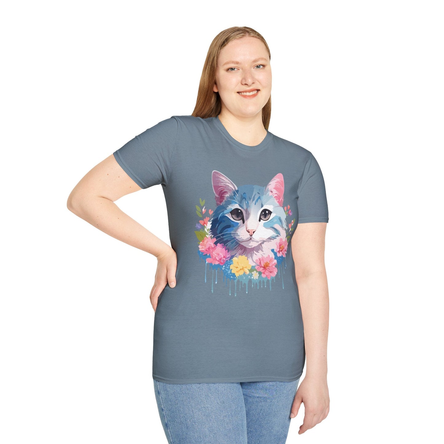 Cat Shirt Unisex Cat Tee Kitten Print Gildan Softstyle 64000