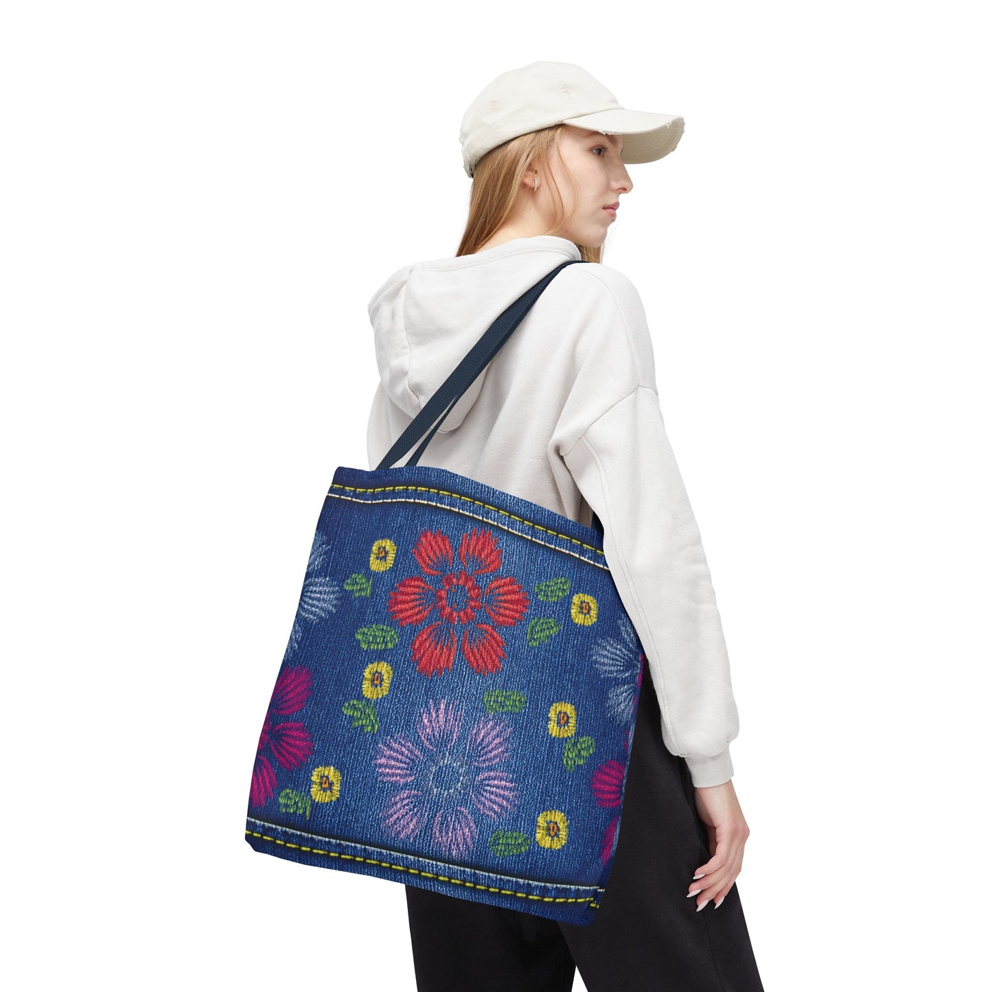Denim Fabric Imitation Print Unisex Canvas Bag Poly Spun 3 Sizes Tote Bag 131