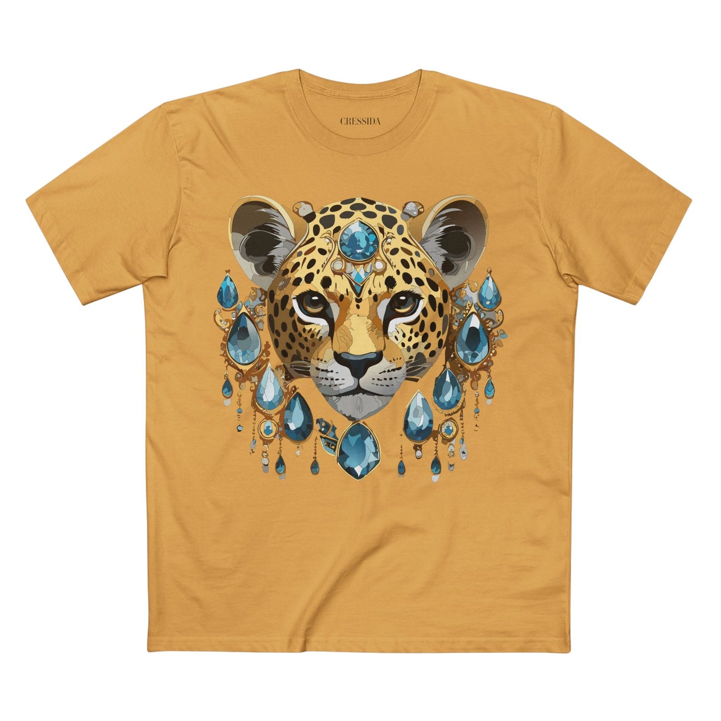 Cheetah Graphic Unisex 100 Cotton Tee With Unique Animal Golden Medallion Art Design 48