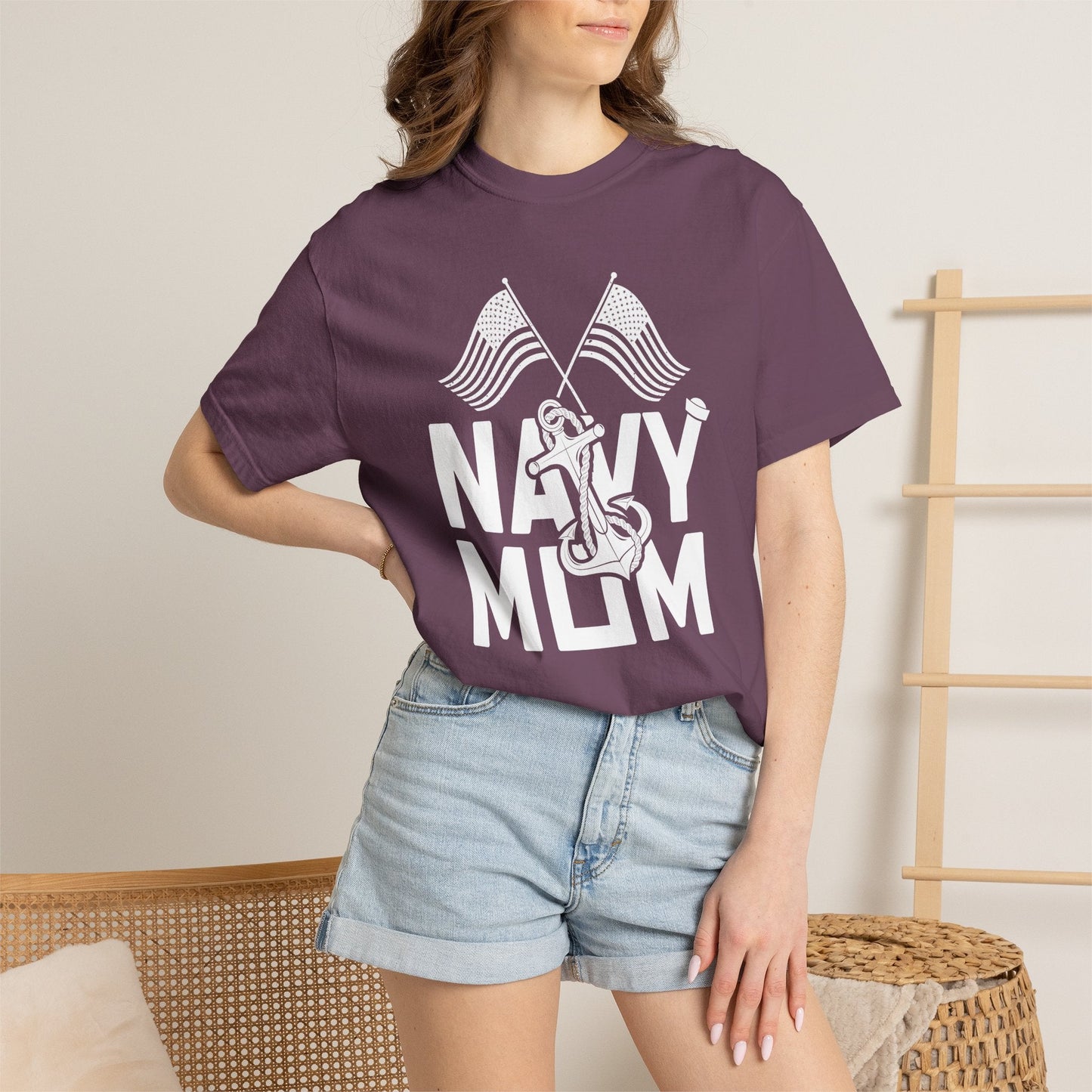 Navy Mom T-shirt Mother's Day Mama Tee Unisex Comfort Colors Garment-Dyed Cotton h20