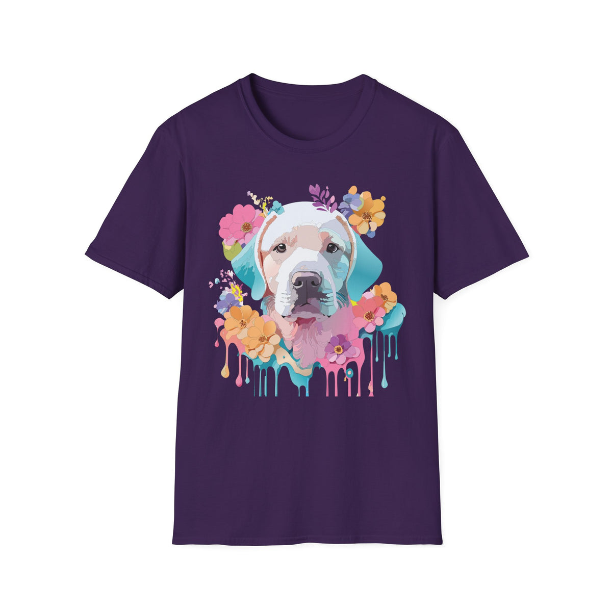 Colorful Pitbull Portrait T-Shirt | Floral Dog Art, Watercolor Drip