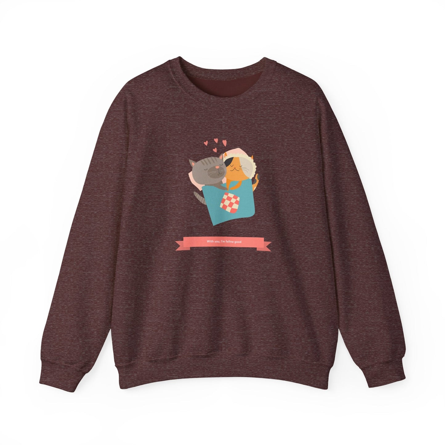 Cat Heart Sweatshirt Unisex Valentines Day 50 50 Cotton Poly Crewneck Gildan 18000