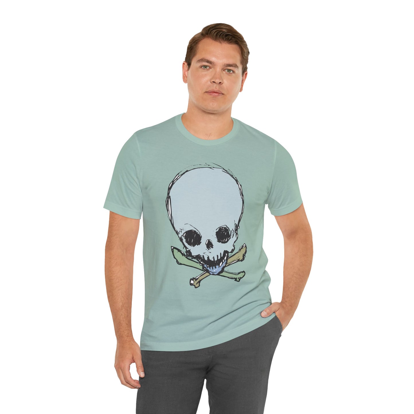 Lt Blue Skull Graphic Design Tee, Skull Shirt, Vintage Tees, Art Design T-Shirt, Vintage Graphic Tee, Art Shirts with Skulls