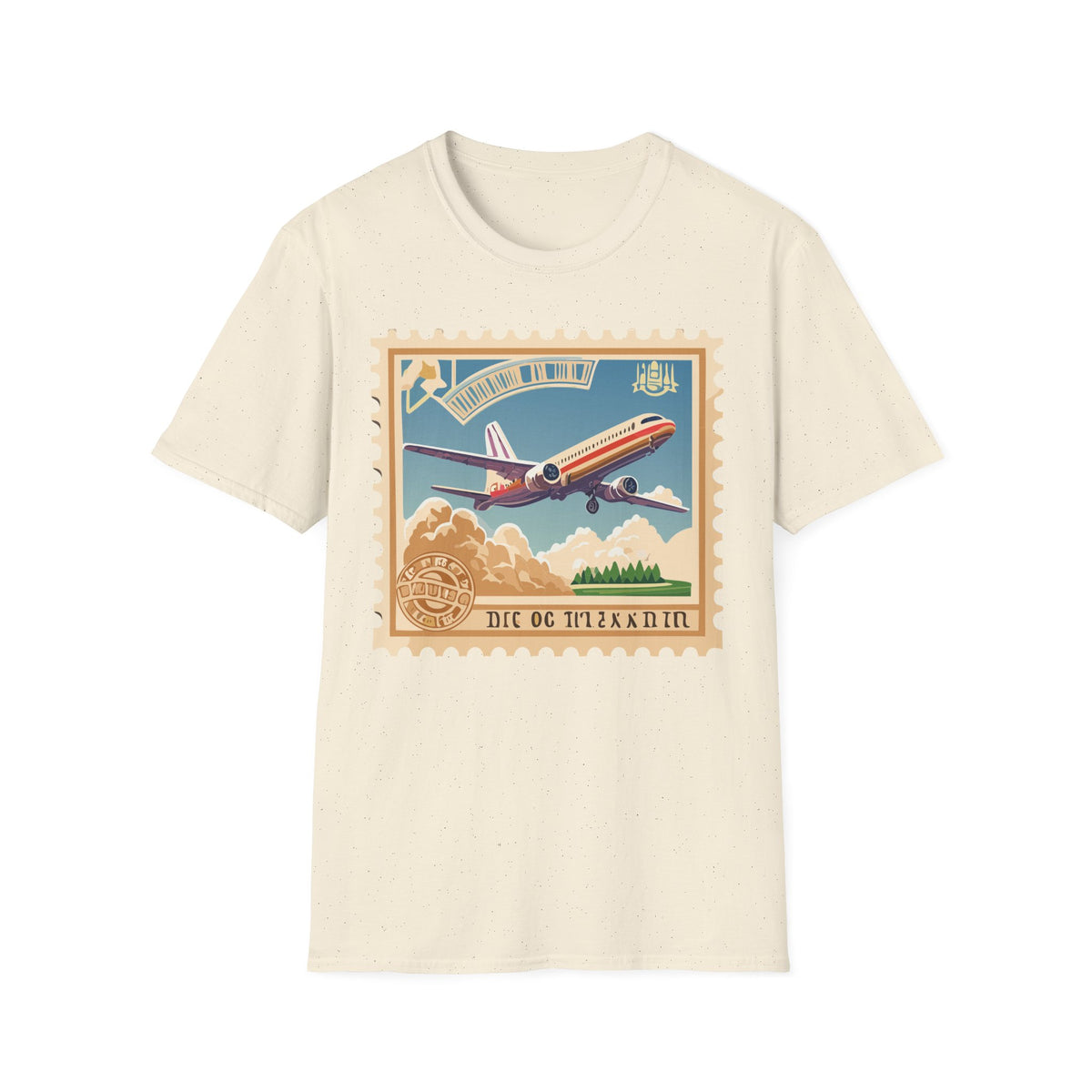 Retro Airplane Stamp illustration T-Shirt | Vintage Travel Plane Graphic Tee Unisex 100 Cotton Gildan T-Shirt