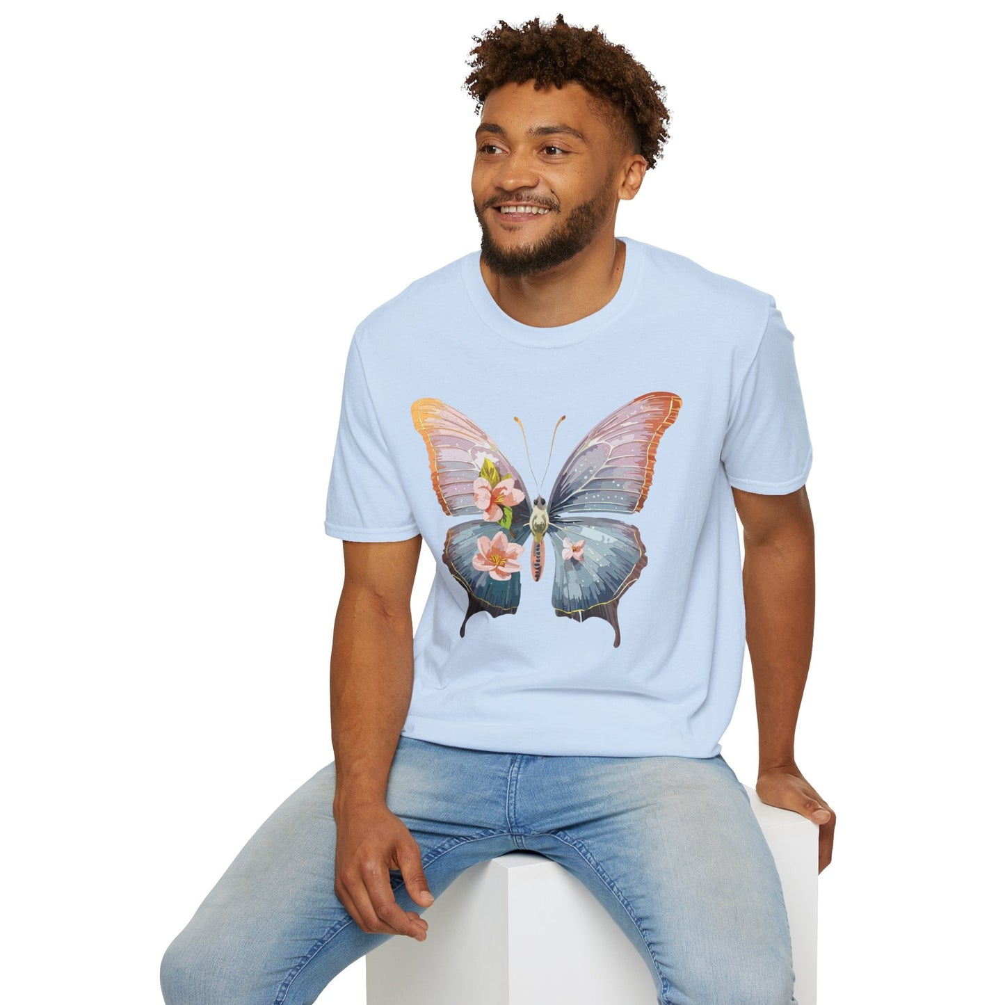 Butterfly Print T Shirt For Men Women Unisex Monarch Design Softstyle Cotton Tee
