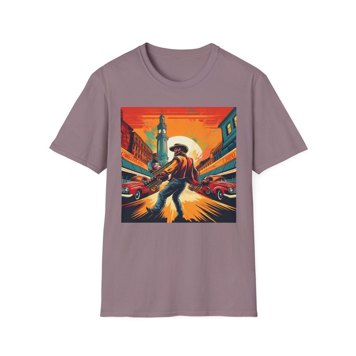 Cowboy Sunset illustration T-Shirt | Western scene, vintage poster Graphic Tee Unisex 100 Cotton Gildan T-Shirt