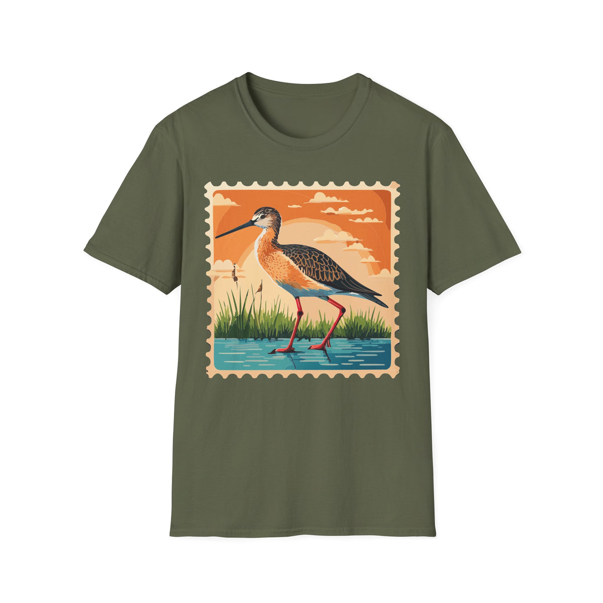 Marsh Bird Illustration T-Shirt | Retro Shorebird Graphic Tee Unisex 100 Cotton Gildan T-Shirt