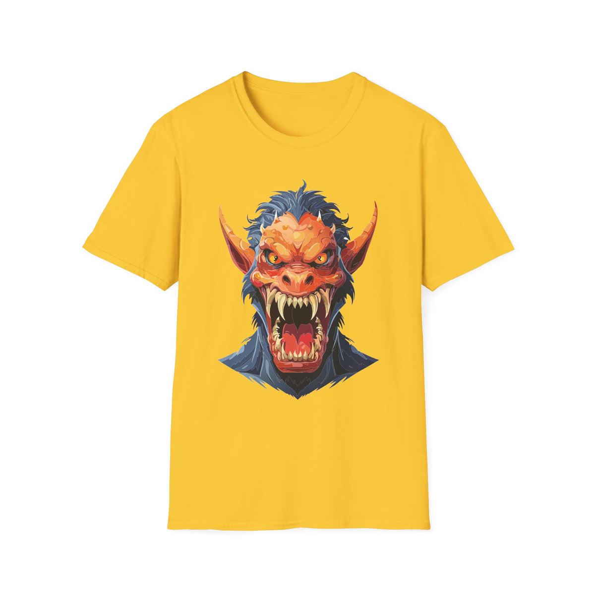Demonic Monster Head T-Shirt — Fierce Horror Cartoon Graphic Tee Unisex 100 Cotton Gildan T-Shirt