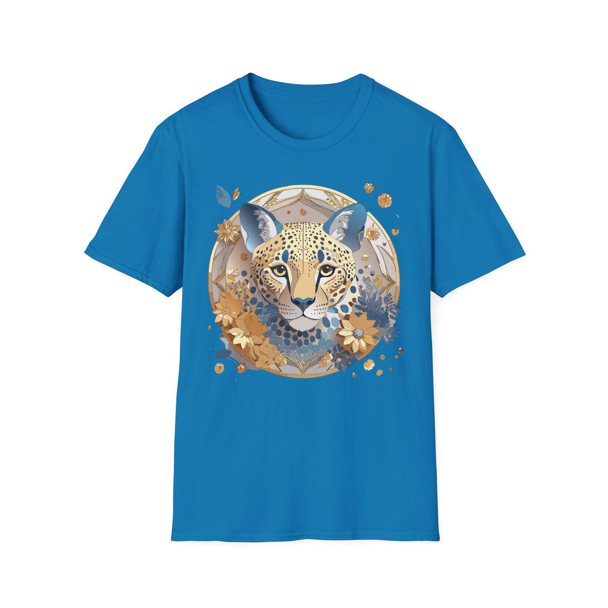 Floral Leopard Face T-Shirt | Botanical Cheetah Portrait Tee