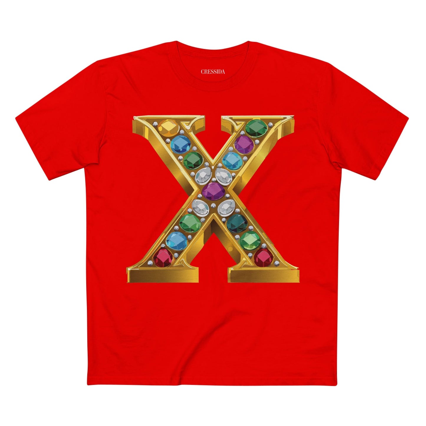 Letter X Graphic Design Tee Unisex 100 Cotton With Antique Gold Letters Artwork T-Shirt