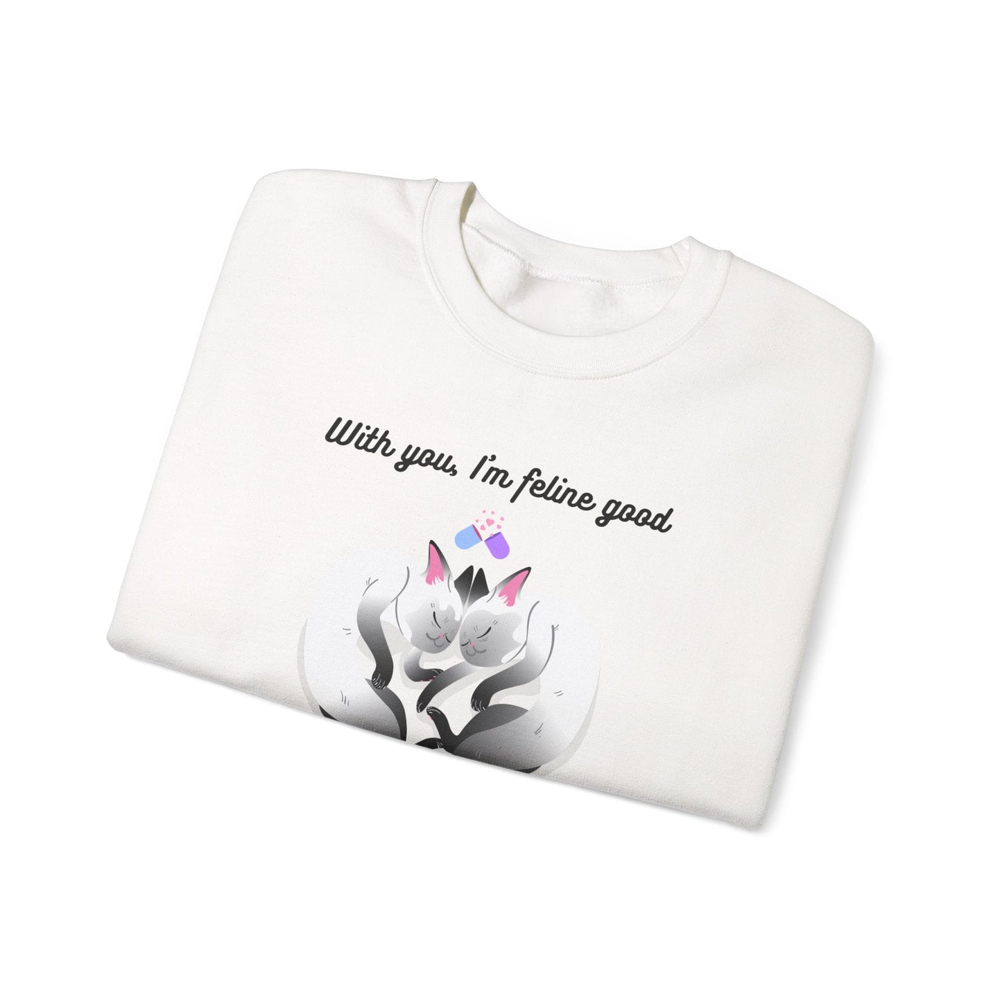 Double Cat Heart Sweatshirt Unisex Fifty Fifty Cotton Poly Valentines Day Sweatshirt