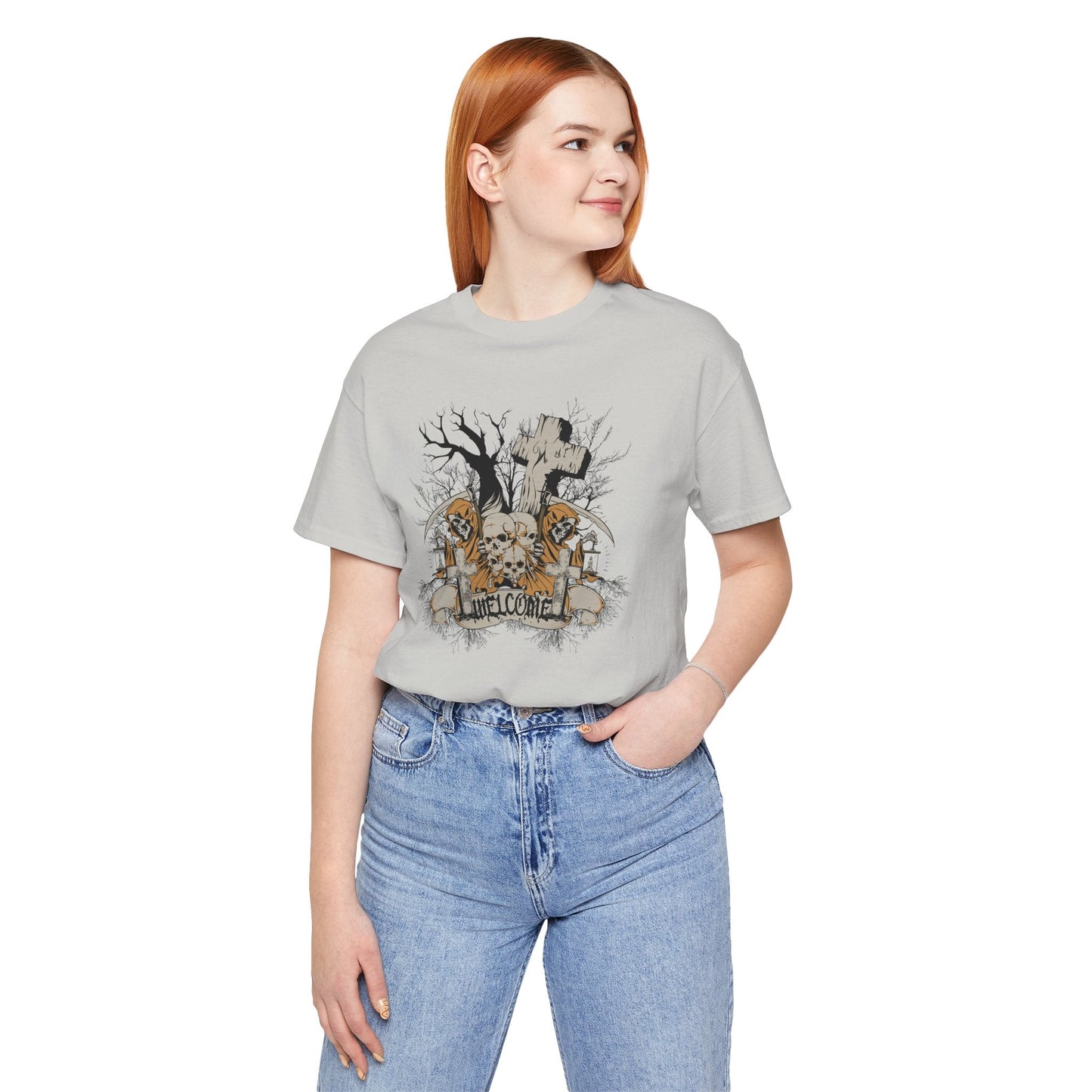 Skull Halloween Graphic Design Unisex Cotton T-Shirt Art-50