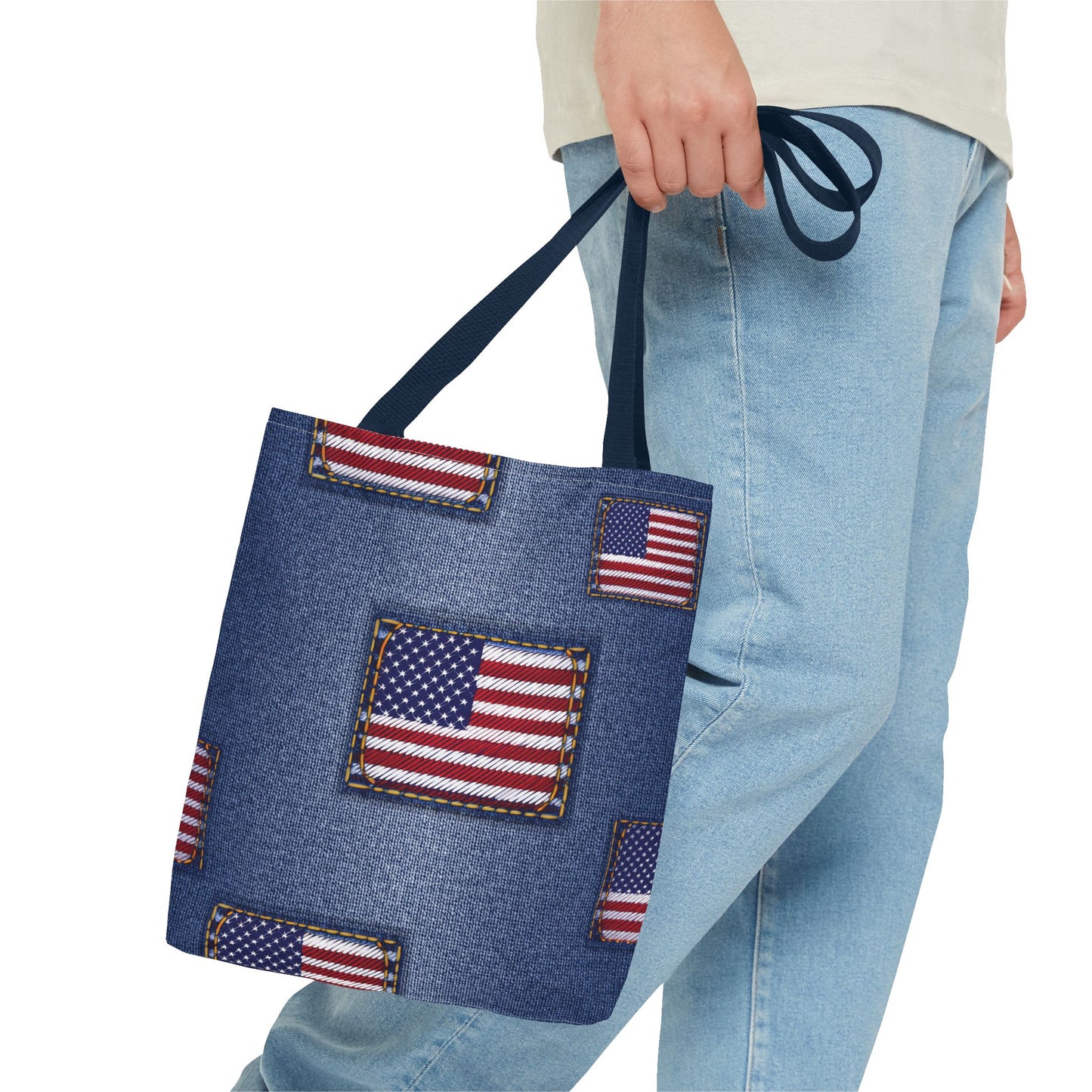 4th of July Graphic Denim Fabric Imitation Print Unisex Canvas Bag Poly Spun 3 Sizes Tote Bag 200-14